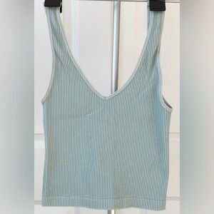 Nikibiki Ribbed V-Neck Tank Top in Light Sage